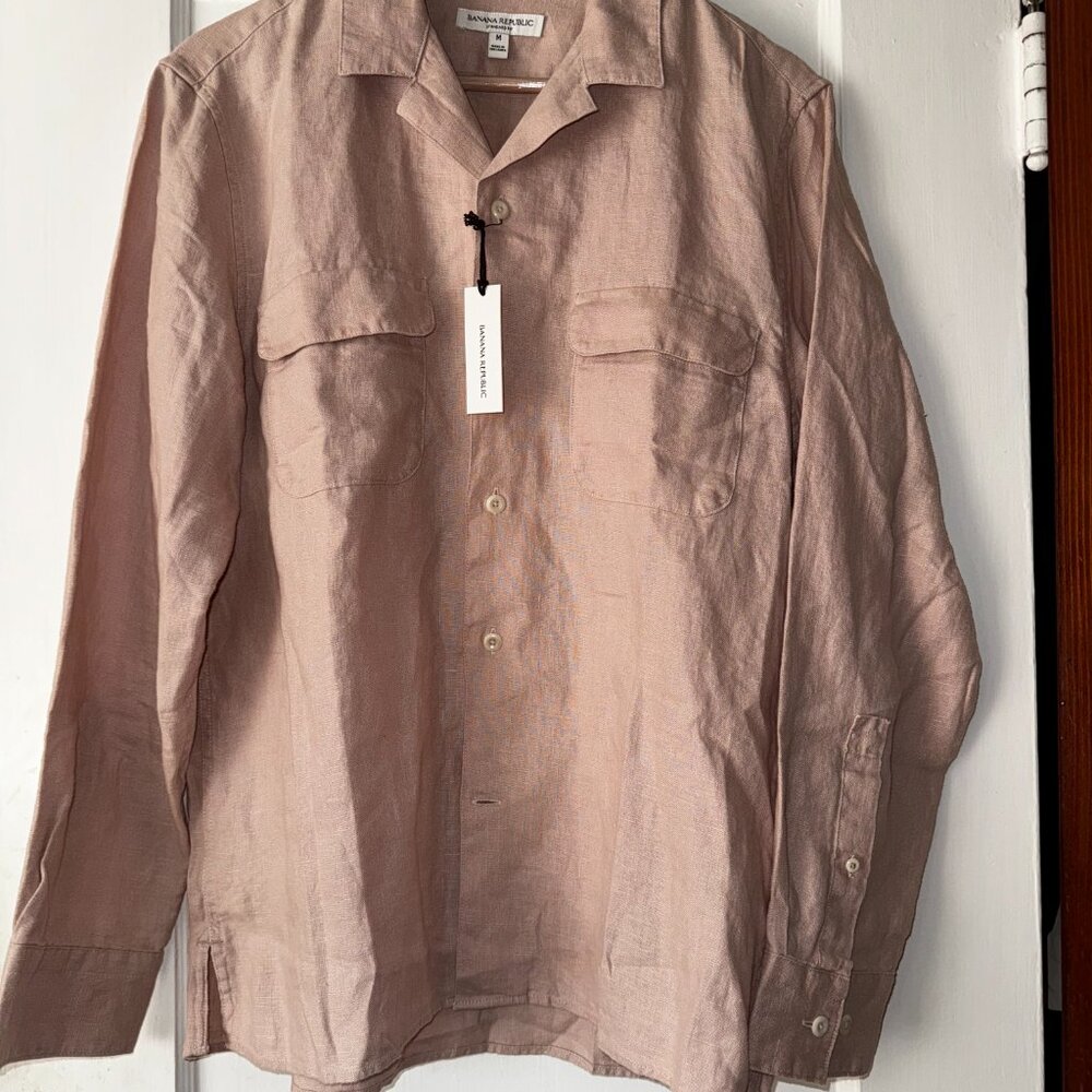 BANANA REPUBLIC. STANDARD-FIT LINEN RESORT SHIRT * SIZE MEDIUM * PINK